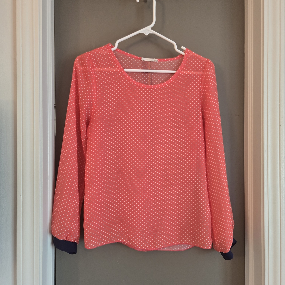 Polka Dot Long Sleeve Blouse - Pink